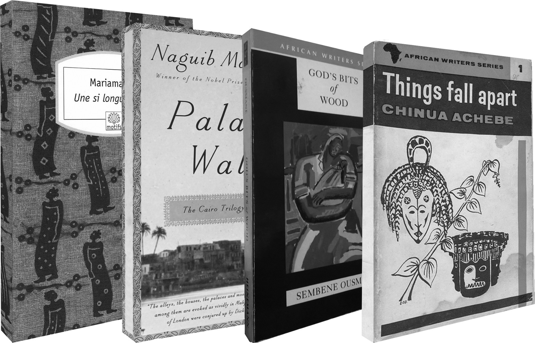 Une si longue lettre Mariama Bâ Heinmann, 1981; Palace Walk Naguib Mahfouz Anchor (reissue), 2011; God’s Bits of Wood Ousmane Sembène Heinmann, 1970; Things Fall Apart Chinua Achebe Heinmann, 1958